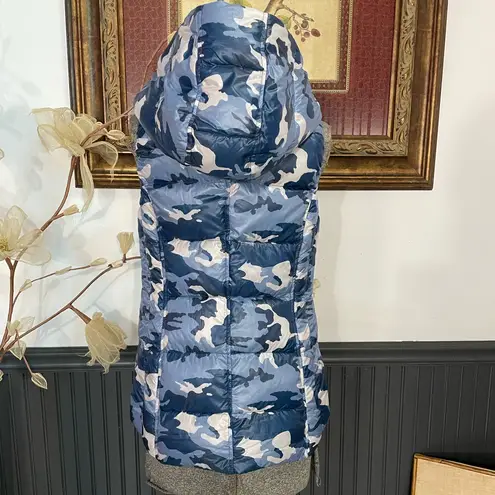 My Anorak Blue Camo Removable Hooded Duck Down Puffer Vest Outerwear Sz S 🧡 White