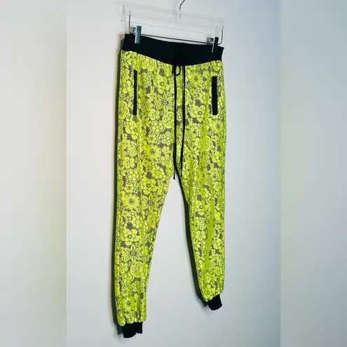 Alexis Neon Yellow Lace Black Satin Joggers Pants Size XS