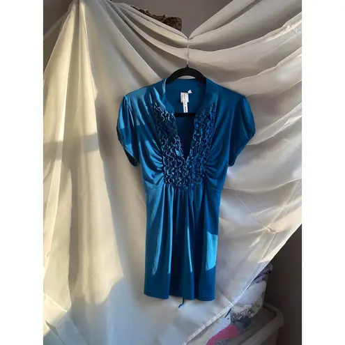 Heart soul Y2K  Ruffle Cinched Babydoll Blue Blouse Top XL Paris Hilton 2000s