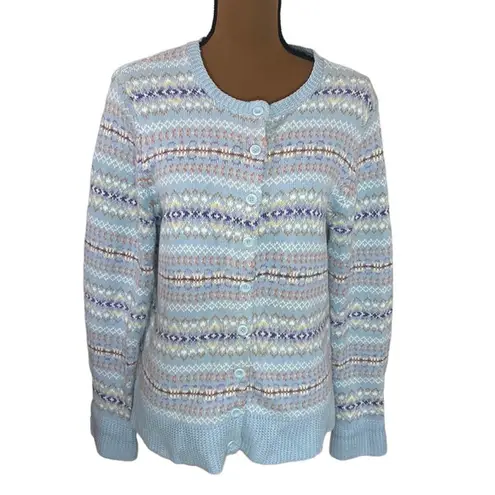 Tiara International light blue fair isle Nordic zip sweater size L