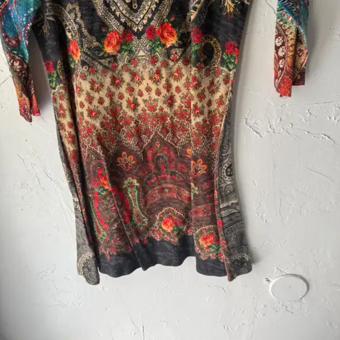 Amma Design Dress M Medium Paisley Floral Print Made in LA Colorful Unique Boho Black