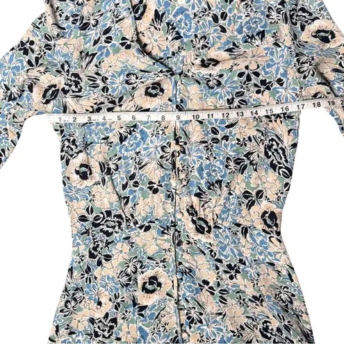 Veronica Beard Riggins Silk Floral Long Sleeve Mini Dress Size 6 Blue Beige