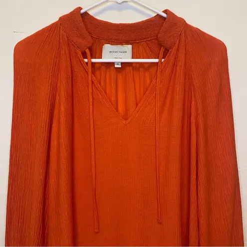 Brochu Walker Amaia Tie-Neck Crinkle Blouse in Papaya Orange Sz Medium