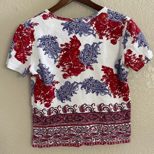 High Sierra White Red Paisley Floral Top