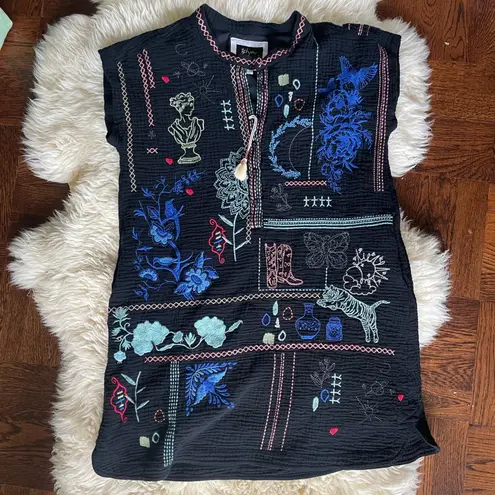 Johnny Was Like New Nahmad dress black embroidered gauze tunic dress