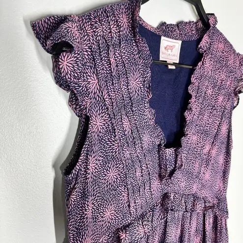 Banjanan Sz S Constance Dress Petal Power Blueprint Print Cotton Voile Maxi Blue