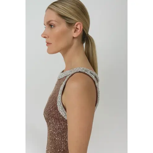 Mac Duggal NWT Ieena 56212 Sequin Beaded Trim Sleeveless Dress Rose Gold sz 2