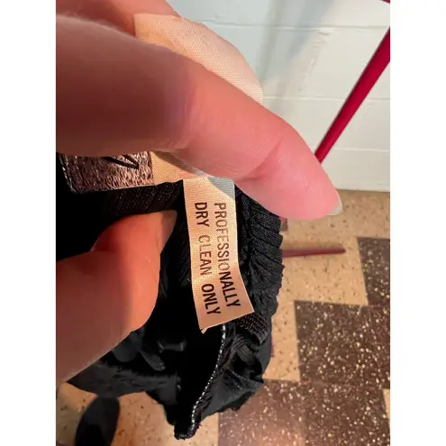 dress V neck long sleeve fringe black 1990s shoulder pads