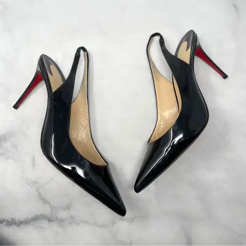 Christian Louboutin Kate Sling 85 Patent Leather Pointed Toe Pump Heels Black 39