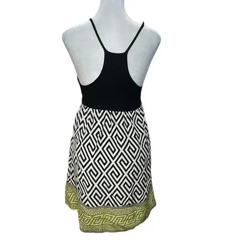 Alice & Trixie Black, White & Green 100% Silk Sleeveless Dress Size XS