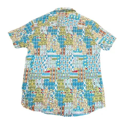 Vatpove Shirt Womens Medium Green Blue Aztec Madras Coastal Country Vacation