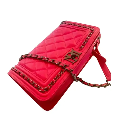 Badgley Mischka Solid Chain-Link Crossbody Bag in Pink Leather, New with Tag