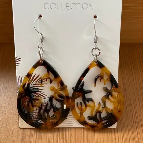 Hand Crafted Teardrop Ocean Cut Out Faux Tortoise Shell Dangle Earrings