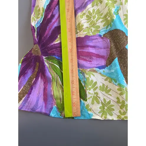 Jams World Turquoise Purple Green Flower Song Print Sleeveless Dress Size Small