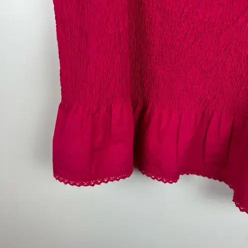 Roberta Roller Rabbit NWT Roller Rabbit Pink Smocked Tank Sz L Cropped Preppy Colorful Spring Ruffle