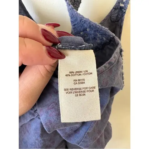 Free People  Linen Romper Racerback Drawstring Waist Button Front Blue Small - Image 7