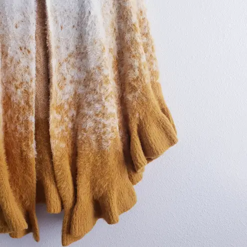 Anthropologie Senna Eyelash Fuzzy Ombre Poncho Orange Size L