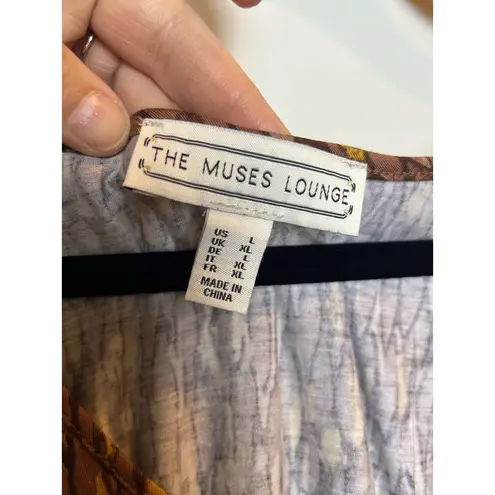 Lounge The Muses Brown Gold Top Women Size Large Faux Wrap