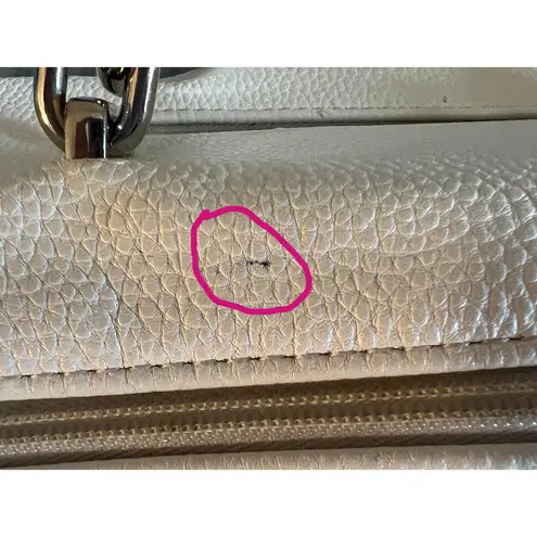 Lulu Guinness Handbag White Top Handle Satchel Zip Close Pockets Silver Accents - Image 7