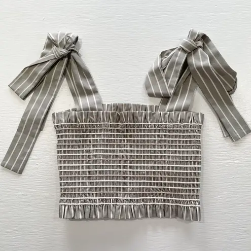 Petersyn New Striped Smocked Tie Strap Crop Tank Top Nola Sonoma