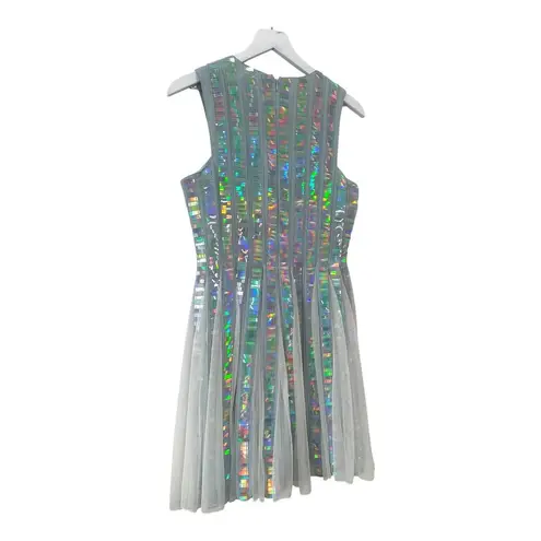 ASOS  Silver Holographic Sleeveless Fit & Flare Party Dress Size 6