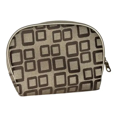 Travel Bag Geometric Tote Bag with Cosmetic Bag and Clear Pouch Like New 17x11 Tan