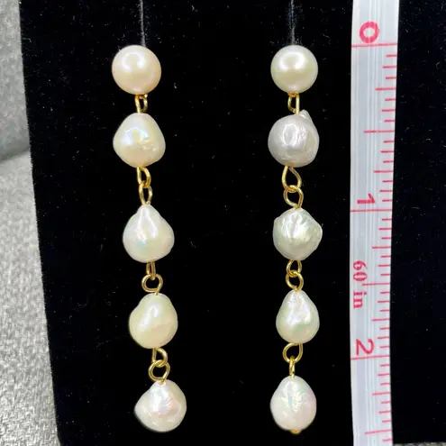 Natural Freshwater Pearl Stud Earrings w/ Quadruple Baroque Drop Gold