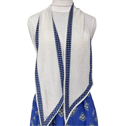 Vera Neumann Vintage Blue and White Polka Dot Pointed Skinny Scarf