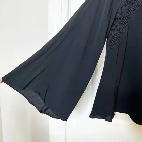 Bardot Women’s US4/XS Black Lace Panel Blouse Bell Sleeves Keyhole Neckline