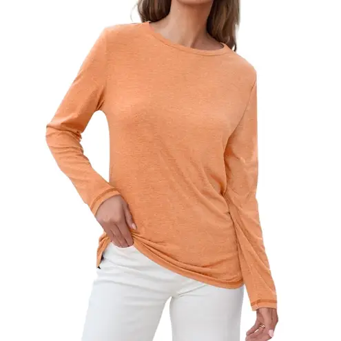 Automet Orange Long Sleeve Crewneck Fitted Pullover Top •Size Medium