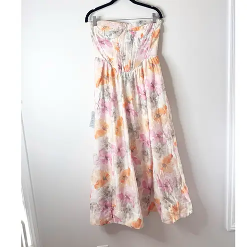 Bardot NWT Lola Corset Midi Dress In Apricot Floral small