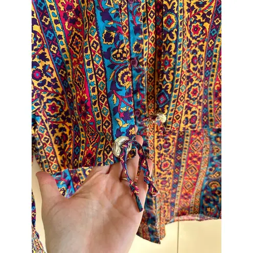 Vintage Western Wear Womens Button Up Size Small Bright Printed Boho Cowgirl Pink