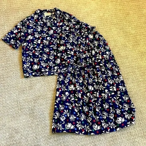 Pendleton Vintage 2PC Blue Floral Blouse and Skirt Set