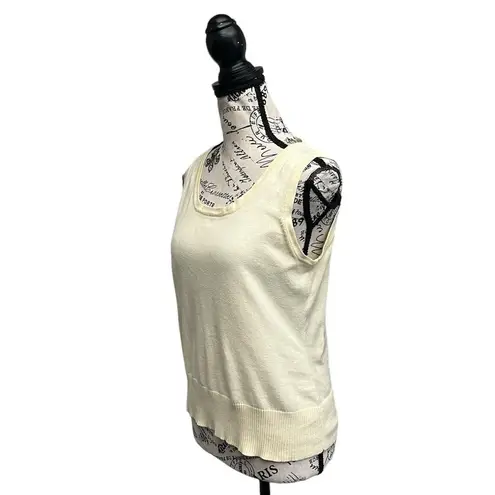 Womens Pale Yellow Scoop Neck Wool Sweater Vest L Preppy Academia Golf Tennis Size L