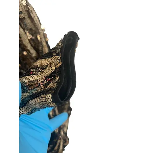 Gold Black Sequin Bodycon Mini Dress M Vtg Party Cocktail Hoco Holiday NYE Size M