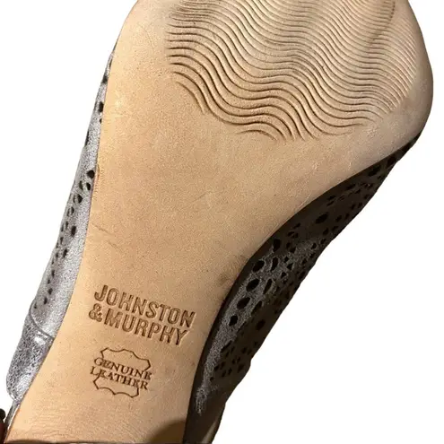 Johnston & Murphy Metallic Gray Caged Ankle Strap Open Toe Heels Women Sz 7