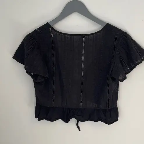 Tie Front Wrap Crop Top. Size Medium. Black Eyelet Black
