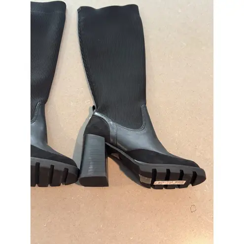 River Island Black Knit Sock Chunky Heel Knee High Boots Womens Size 6 EUR 39