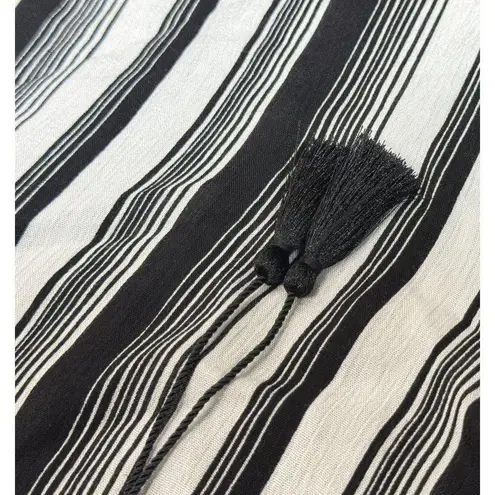 PPLA Blouse Womens Large Black Striped Summer Tunic Boho Peasant White Black