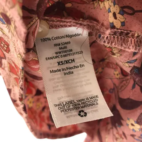 Free Assembly Floral Ruffle Long Sleeve Blouse Pink Boho Peasant Cotton XS