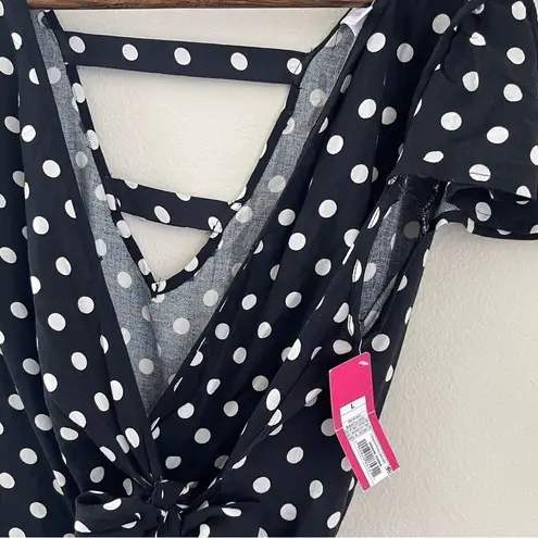 Xhilaration NWT  WOMENS RUFFLED BLACK W WHITE POLKA DOT WRAP DRESS SIZE L