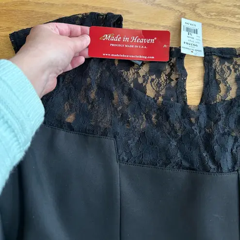 NWT Made In Heaven Black Short Sleeves Lace Trim Dress Black USA Size Medium