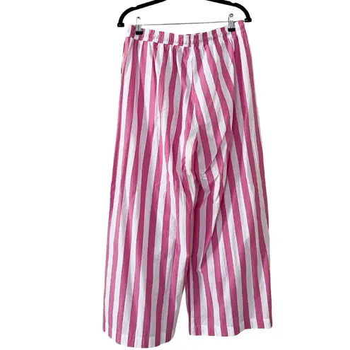 Sundry NWT ANTHROPOLOGIE Striped Wide Leg Pink White Drawstring Pants sz L