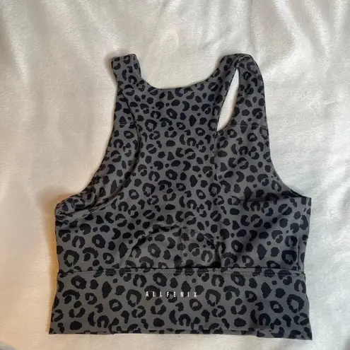 ALL FENIX Leopard Black Grey Sports Bra Back Cutout No Padding Medium Anthro Gray