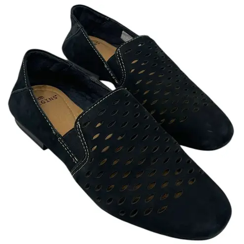 Earth Origins Black Perforated Suede Loafers Womens Size 7.5 Rocco Slip-on Flats