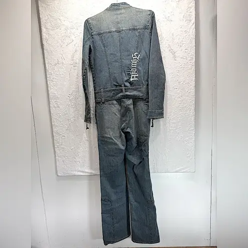 Akademiks AKDMKS Y2K Denim Patchwork Graffiti Coveralls Jumpsuit Flightsuit HipHop Belted