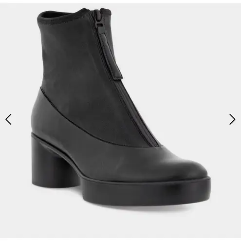 Ecco Black Leather Shape Sculpted Platform Chunky Heel Boot 9.5 Edgy Goth Moto