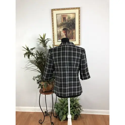 Sevion Women Suit Jacket 8 Buttons Short Sleeve Plaid Office Siren Dark Academia