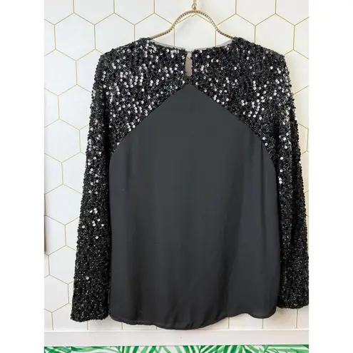 Oasis Black Textured Sequin Long Sleeve Top - Size - XS