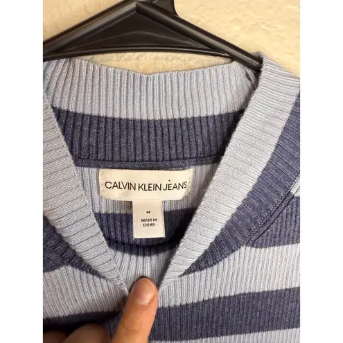 Calvin Klein Jeans Blue Striped Sleeveless Ribbed Knit Bodycon Mini Dress Size M